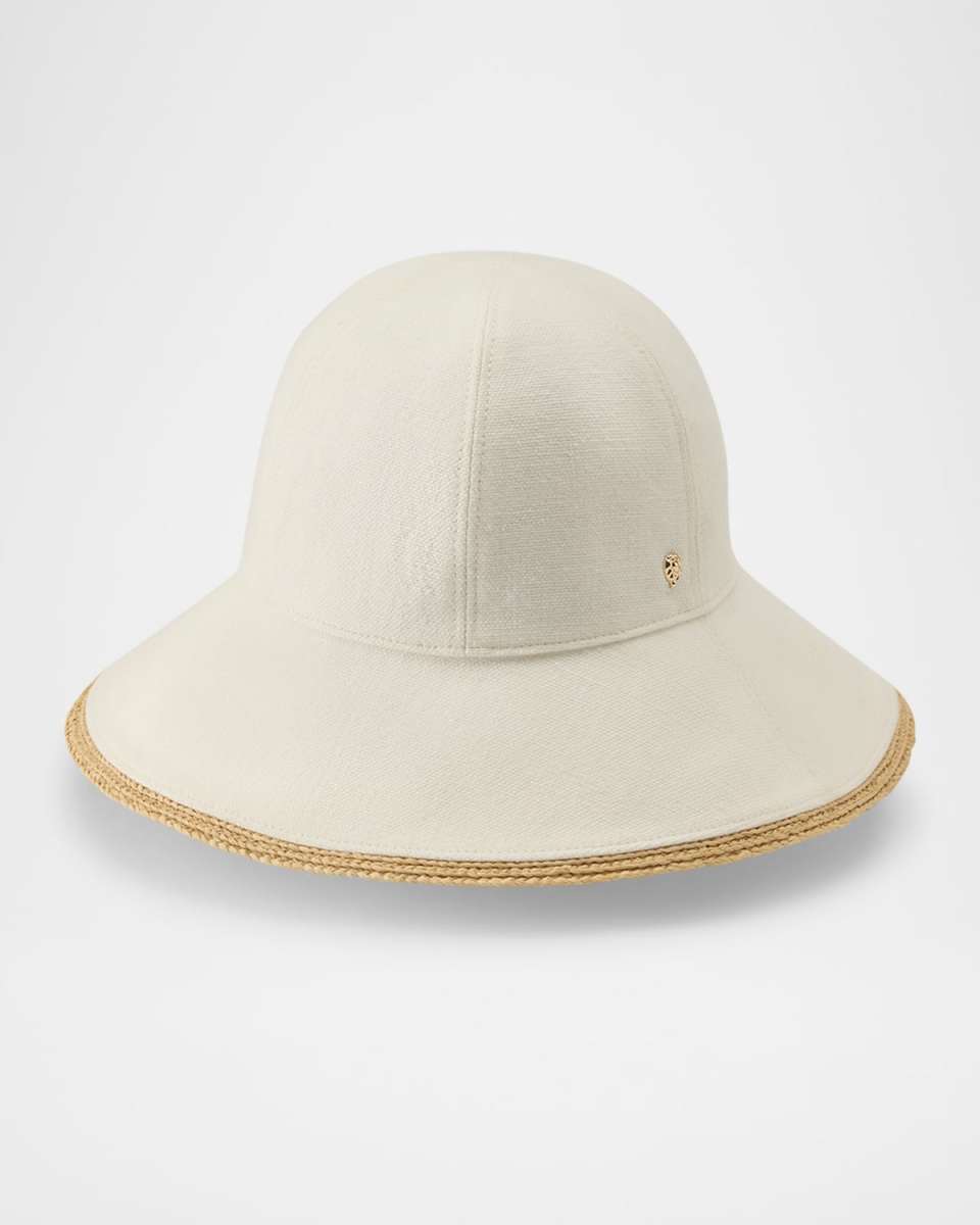 Lamassu Paneled Cotton with Raffia Trim Bucket Hat